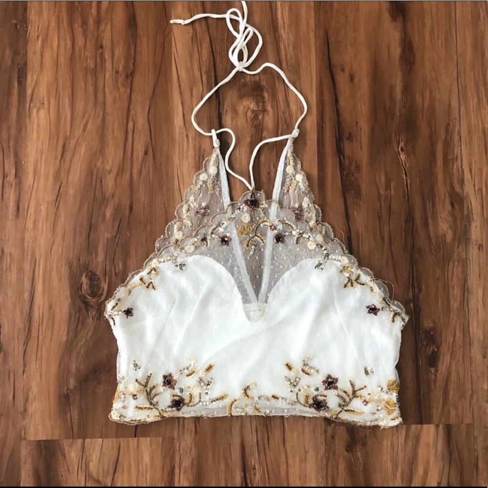 Free People white embroidered bra top